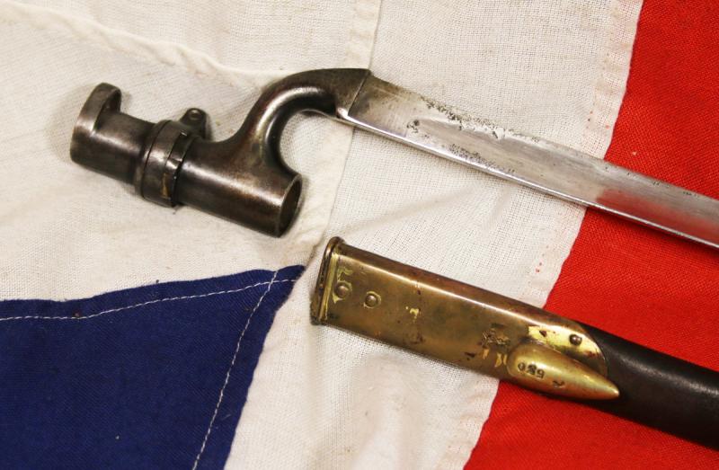 A Superb Zulu War Period Near Mint British, Pattern of 1876, Martini-Henry Socket Bayonet ( Long Lunger, ) Original Blue Finish Socket and Perfect Bright Polish , In Excellent Scabbard