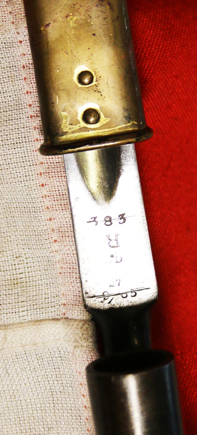 A Superb Zulu War Period Near Mint British, Pattern of 1876, Martini-Henry Socket Bayonet ( Long Lunger, ) Original Blue Finish Socket and Perfect Bright Polish , In Excellent Scabbard