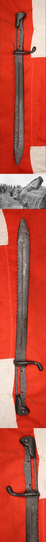 A S98/05 S or m.S.'Sawback'. The Infamous German WW1 'Sawback' Mauser Butcher Bayonet. A Recovered Relic From The Somme. Only 6% Of The Mauser Bayonets Were Fitted With Sawback, and 99.9% Of Those Later Officially Removed in 1917